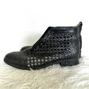 Freda Salvador Woven Black Leather Studded High Top Ankle Booties (size 10)